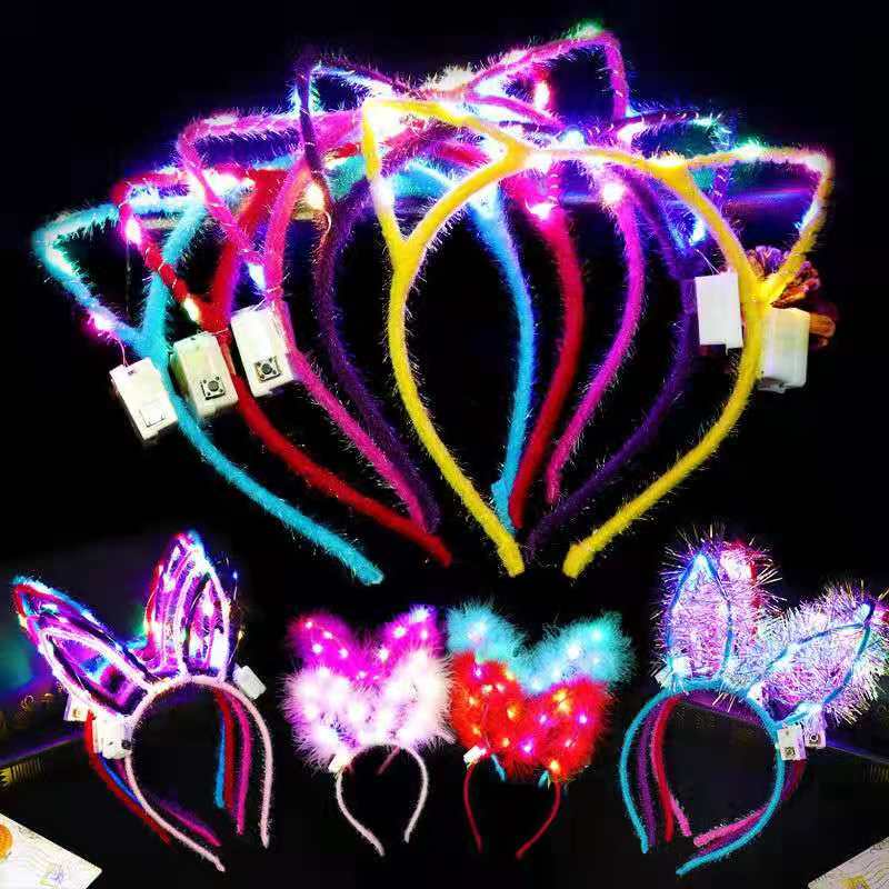 Strengthening feather rabbit ear hoop headlights light cat ear flower ring night market children's toy store supplies