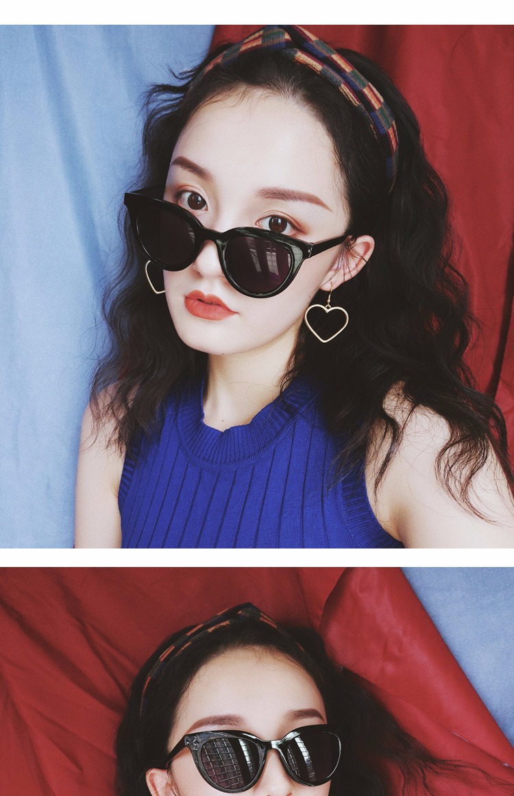Mắt mèo retro hộp trắng nữ kính râm mặt tròn phong cách Harajuku với cùng một đoạn kính râm nữ lưới đỏ đường phố kính nữ kính nam đẹp