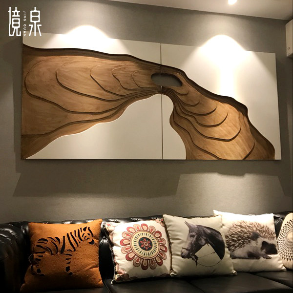 New Chinese Living Room Sofa Background Wall Decoration Painting High-end Atmosphere-like Relief Three-dimensional Fresco Wood Sculpture Hanging Painting