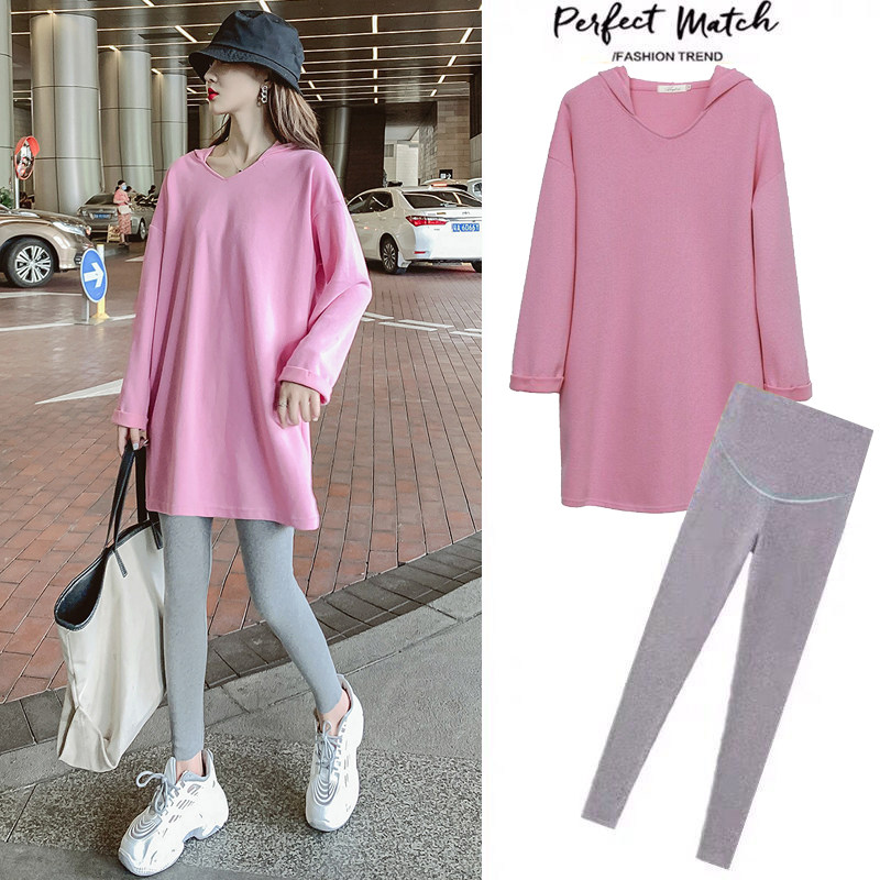 Long version of the pregnant woman's sweatshirt with a long version of the spring and autumn is relaxed to cover the high level of the pregnant woman's spring clothes suit fashion style