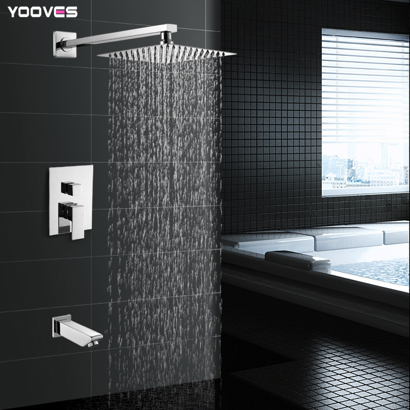 Embedded shower head concealed buried wall pre-buried box mixing valve full copper hot and cold shower faucet set - Taobao