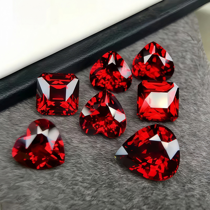 2 Natural Pigeon Blood Red Magnesium Aluminum Garnet Oval Heart-Shaped Square Cabochon Gemstone Inlaid in 18K Gold Ring Pendant