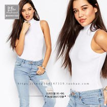 Womens large size solid color small turtleneck sleeveless tight-fitting cotton bottoming one-piece body practice suit gymnastics suit practice suit