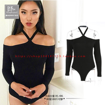 Large size autumn and winter adult triangle one-piece off-the-shoulder halter neck one-piece collar Slim slim long sleeves wild top