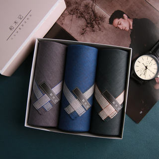 Hemuji handkerchief pure cotton men's elegant carry antiquity wipe sweat old-fashioned handkerchief Christmas gift gift box