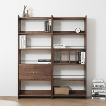 Solid wood bookshelf combination Black walnut oak shelf Nordic Japanese simple bookcase with door landing