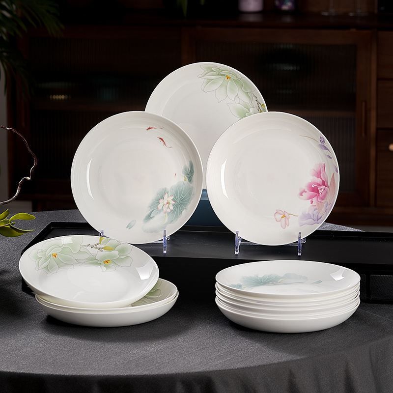 Huaguang National Porcelain Bone China Glazed Colorful Soup Plate and Dish Set, Chinese Style Household Antibacterial Tableware, 4-Piece Set Huaguang National Porcelain Bone China Glazed Colorful Soup Plate and Dish Set, Chinese Style Household Antibacterial Tableware, 4-Piece Set