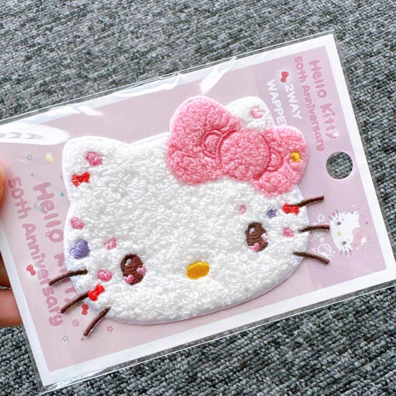 Cartoon Kitty 50Th Anniversary Embroidered Cloth Patch Cute Clothes Patch for Girls Hello Kitty DIY Phone Sticker Self-Adhesive