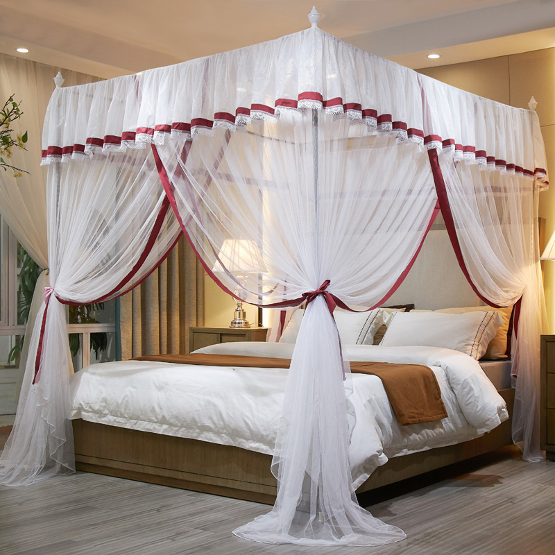 Floor-to-ceiling three-door mosquito net household 1 5 bed princess style 1 8 bed steel pipe bracket mosquito net 2 meters encrypted and thickened 1 2