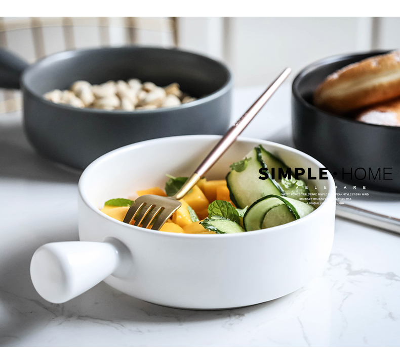 Creative handle ceramic bowl of fruit salad bowl Japanese household tableware bowl of soup bowl rainbow such use ou with handles