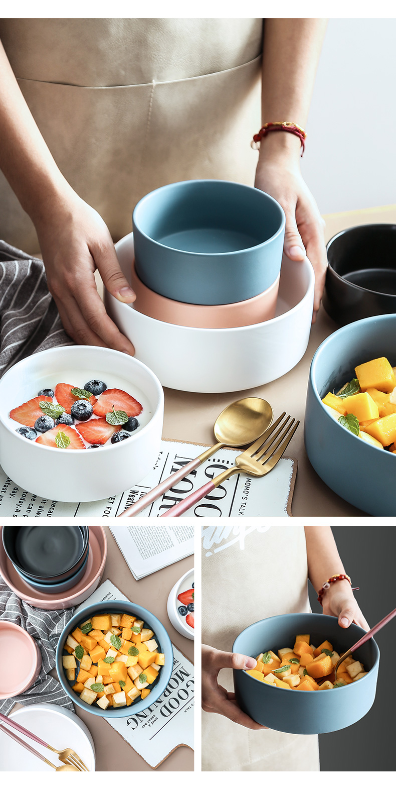 Northern wind ceramic ears big bowl home tableware fruit salad bowl bowl large single pot rainbow such as bowl of porridge bowl
