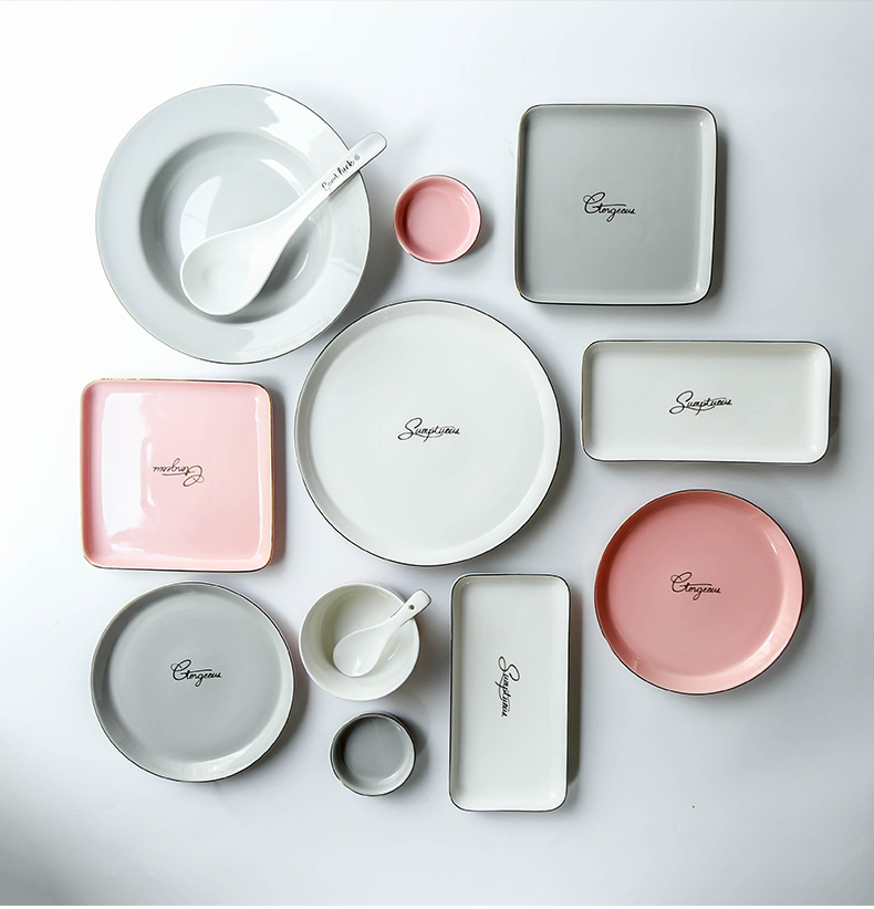 Nordic light key-2 luxury up phnom penh dish suits for home eat bowl chopsticks Korean creative ins plate ceramic dishes