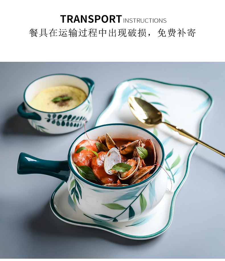 One single breakfast bowl of Japanese household food tableware chopsticks sets with handle ceramic baked bread and butter plate combination