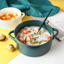 Binaural bowl Single household ceramic king size instant noodle bowl Salad bowl ins wind soup bowl Large bowl soup bowl Ramen bowl