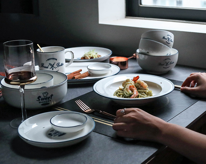 Retro tableware ceramic bowl bowl plate fish dish soup bowl combine household huai individuality creative dishes for dinner