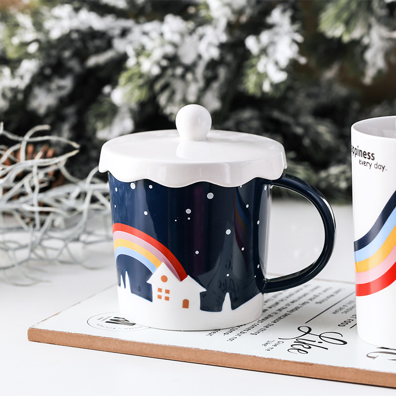 Christmas mark cup large capacity of creative move trend ceramic spoon girl breakfast coffee lovers cup with cover