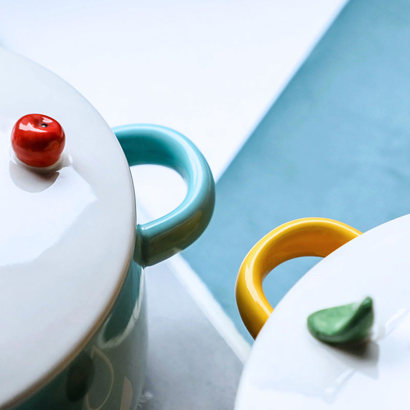 Express cartoon mercifully rainbow such as bowl with cover easy to clean the creative Korean student dormitory ceramics large li riceses leave of my ears