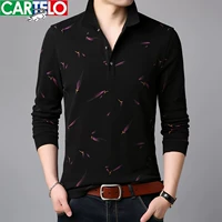 Cá sấu mùa thu trung niên nam polo áo cotton chạm đáy áo khoác bố dài tay áo thun phần mỏng nam áo thun polo nam