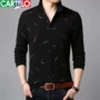 Cá sấu mùa thu trung niên nam polo áo cotton chạm đáy áo khoác bố dài tay áo thun phần mỏng nam áo thun polo nam