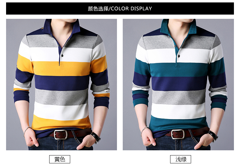 Cá sấu mùa đông cộng với áo thun polo nam trung niên cotton ve áo nam dài tay áo thun dày từ bi cha quần áo áo kẻ nam