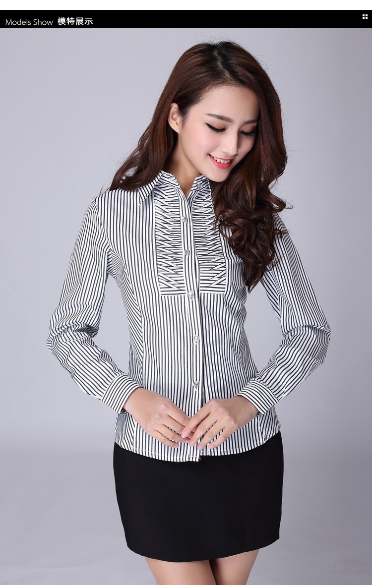 Chuyên nghiệp mới đi lại thường xuyên nữ mùa thu Hàn Quốc phiên bản của tự tu luyện khí kích thước lớn của phụ nữ slim shirt sọc áo sơ mi trắng áo thun nữ tay dài