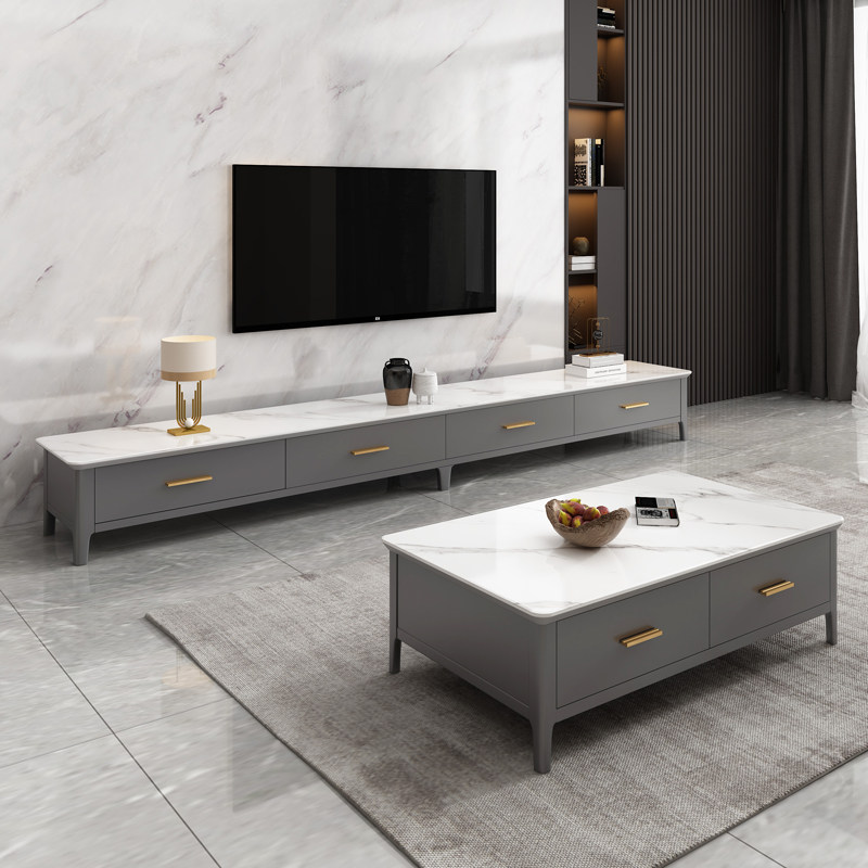 Rock TV cabinet Tea combined wall cabinet all solid wood modern minimal living room light luxury cabinet terminal TV cabinet