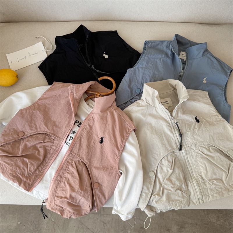 子供用春ベストジャケット男の子アウターウェアウエストコートトレンドクール子供服2025新春小中型子供作業服