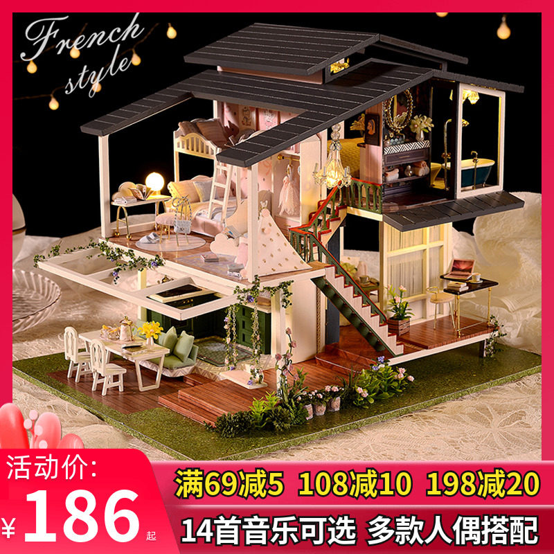 Smart House Diy Lodge Monet Garden Handmade House Assembly Large Villa Toy Model Birthday Gift Woman