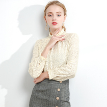 Long sleeve lace base shirt female 2021 early Autumn New loose shirt with foreign style shirt half high neck top