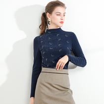 2021 early Autumn New plus velvet tight slim sweater foreign bright diamond half high neck knitwear women interior base shirt