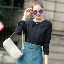 Temperament Chiffon Shirt Womens 2021 Autumn New New Joker Slimming Long Sleeve Doll Collar Very Fairy Top