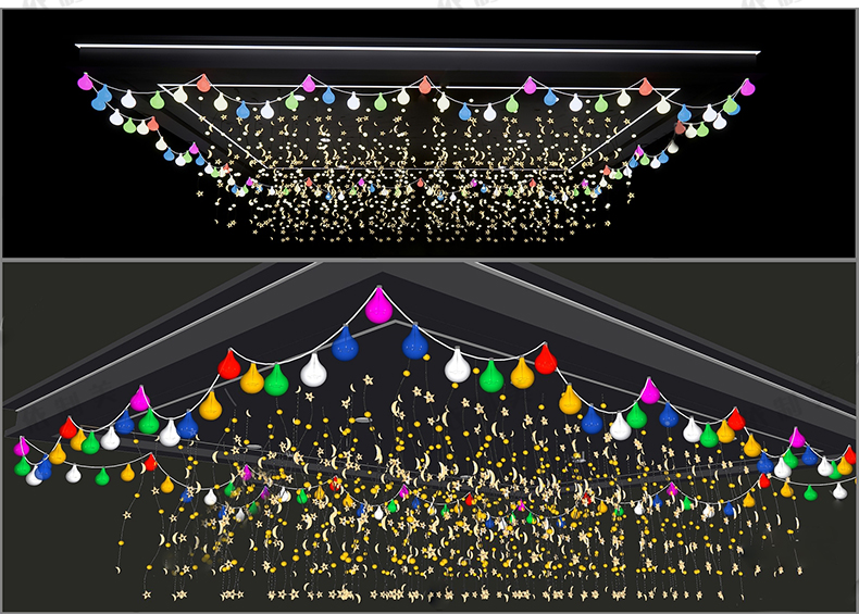 140款现代商业街广场氛围灯SU模型星光装饰彩灯串灯彩旗挂树灯草图大师