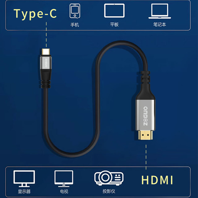 China Video Typec to HDMI cable connector laptop monitor projector TV 4K HD 8K ultra-clear video cable converter