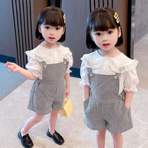 Girl Summer Clothing 2022 New Ocean Qi Womens Braces Shorts Suit Children Summer Lace short sleeves Two sets