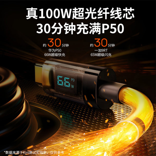 ຈໍສະແດງຜົນດິຈິຕອລ Kini ໂປ່ງໃສ PD super fast charging flash charging cable data charging 66/100W/dual Type-C/USB-C port mobile notebook ເໝາະສຳລັບ Apple Huawei Honor OPPO One Plus