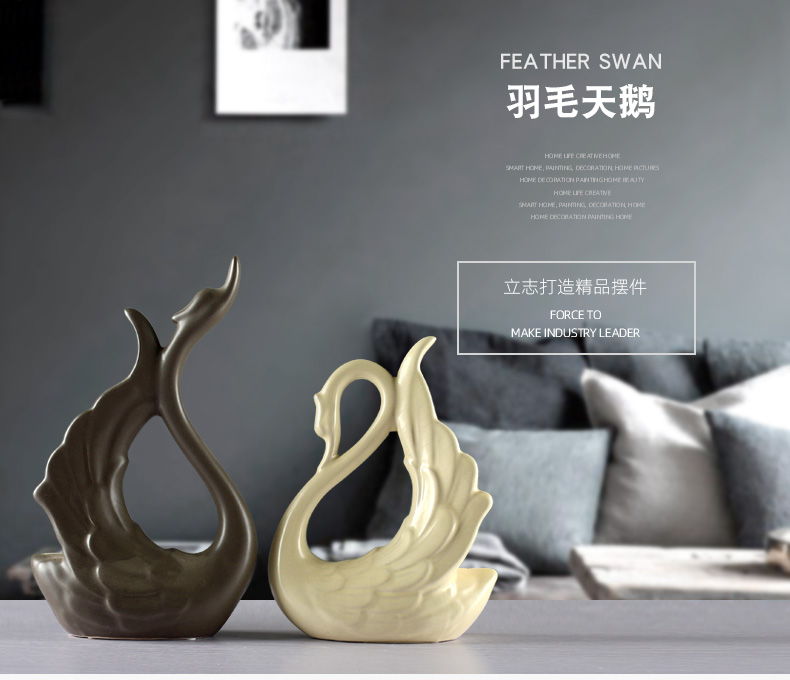 Modern Nordic creative ceramic household restaurant wine ark, guest bedroom TV ark adornment feather swan furnishing articles