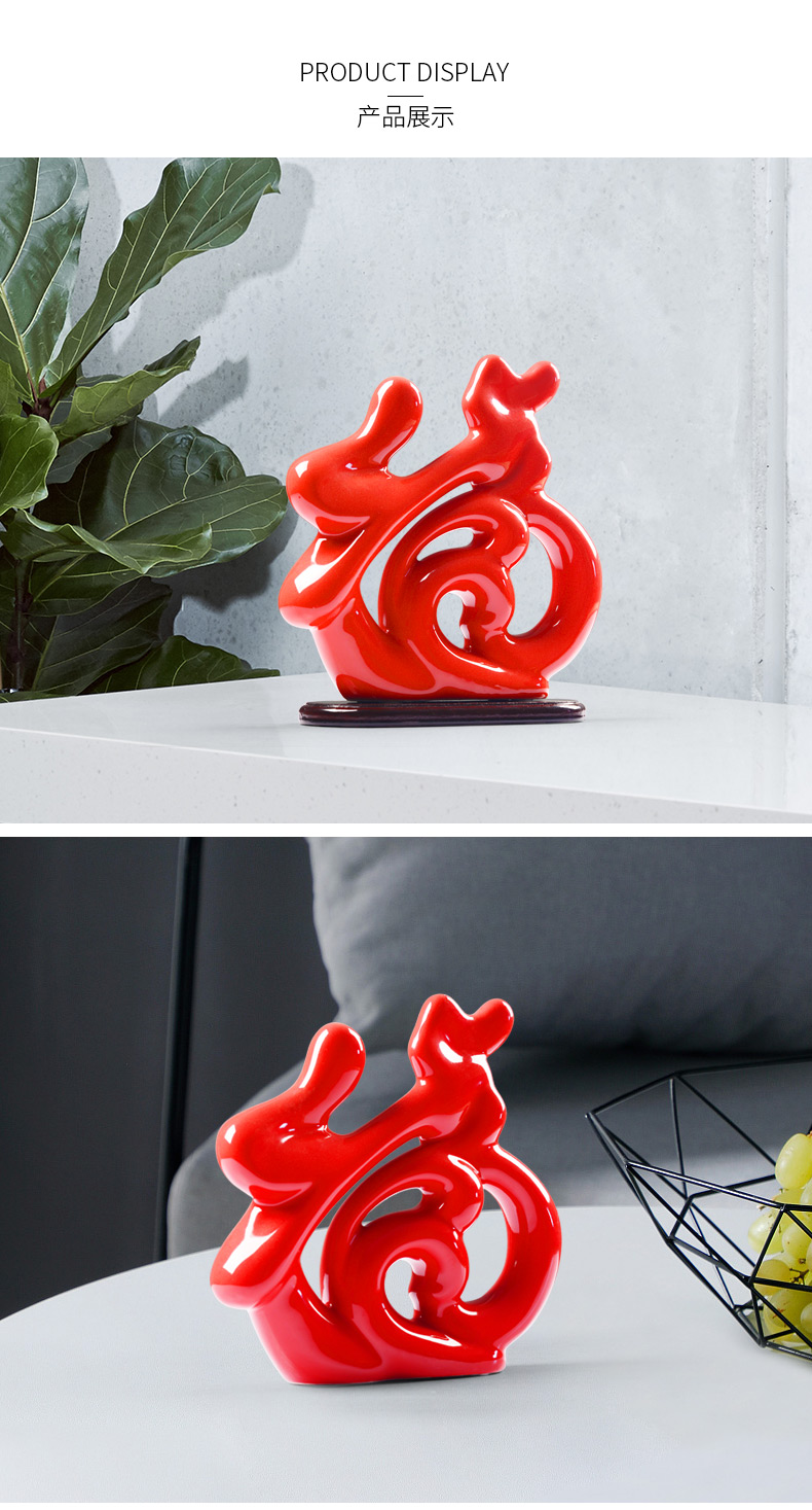 Modern home decoration decoration China red ceramics handicraft blessing rimmon creative living room TV cabinet furnishing articles