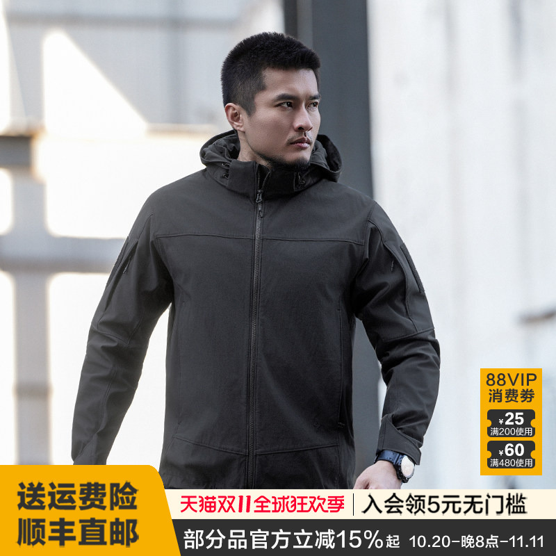 Dragon Tooth Battle Snow Tiger Tactical Hooded Softshell Jacket Enhanced Edition Cordura Black Commuting Windproof