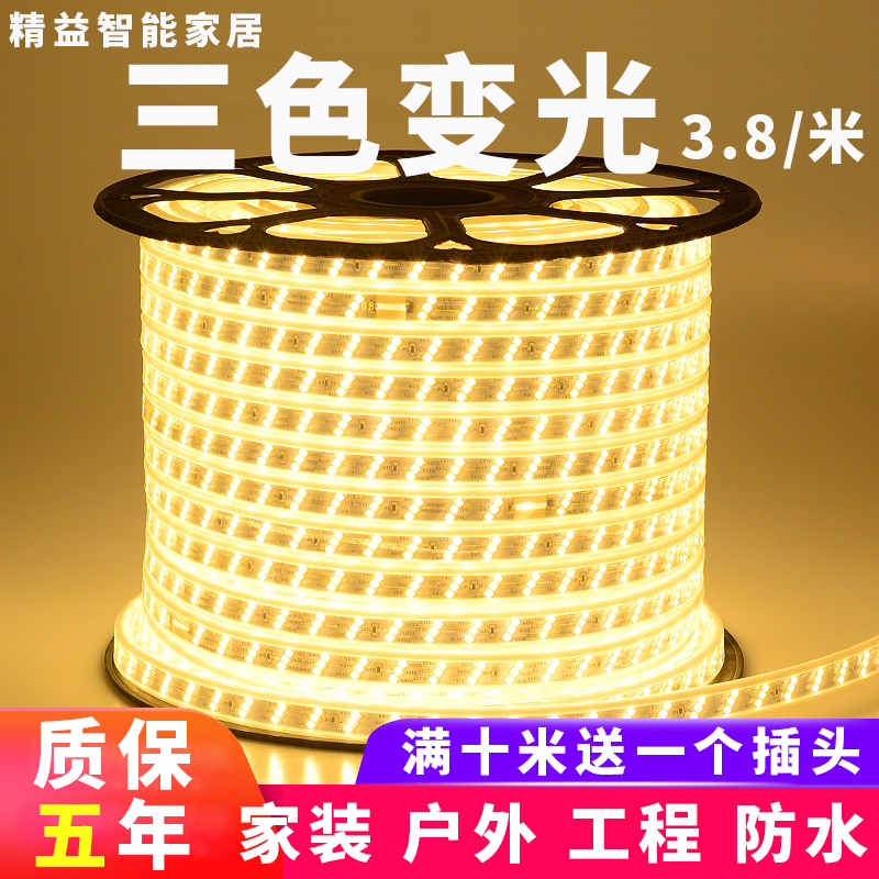 Tri-color changing led light belt Household 220v light strip living room ceiling background wall colorful discolored outdoor waterproof