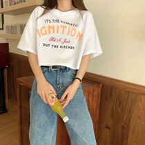 2021 new summer cartoon print short sleeve T-shirt female loose slim Student high waist short top ins tide