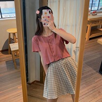 Short sleeve t-shirt womens summer clothes ins Super fire Net red design sense retro harbor style short high waist cardigan coat tide