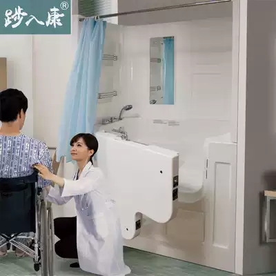 Water retaining door bathtub shower room, elderly people with disabilities, sitting acrylic with seats, barrier-free side opening Japanese style