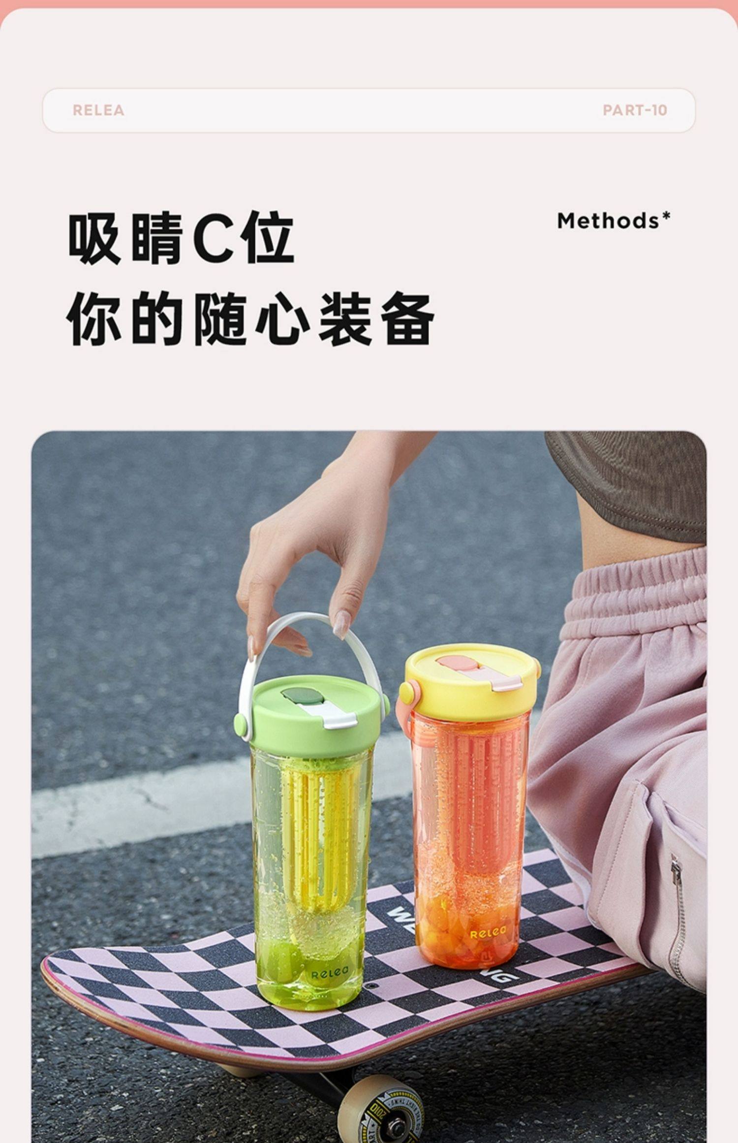 【中國直郵】物生物 2024新款吸管水杯 大容量運動吸管杯 高顏值Tritan杯 花境粉-600ML