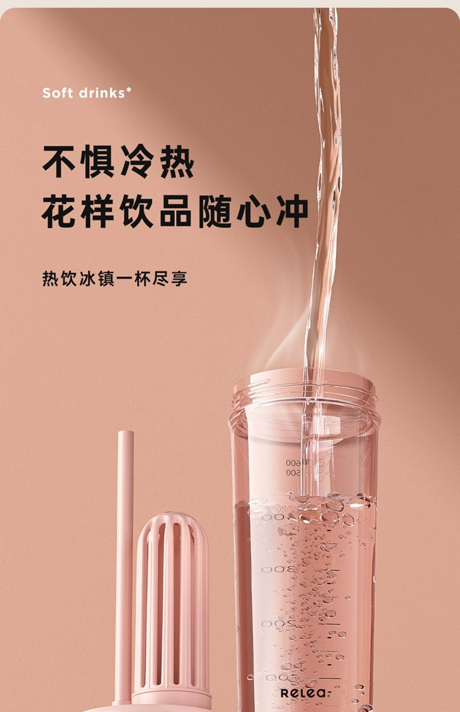 【中國直郵】物生物 2024新款吸管水杯 大容量運動吸管杯 高顏值Tritan杯 花境粉-600ML