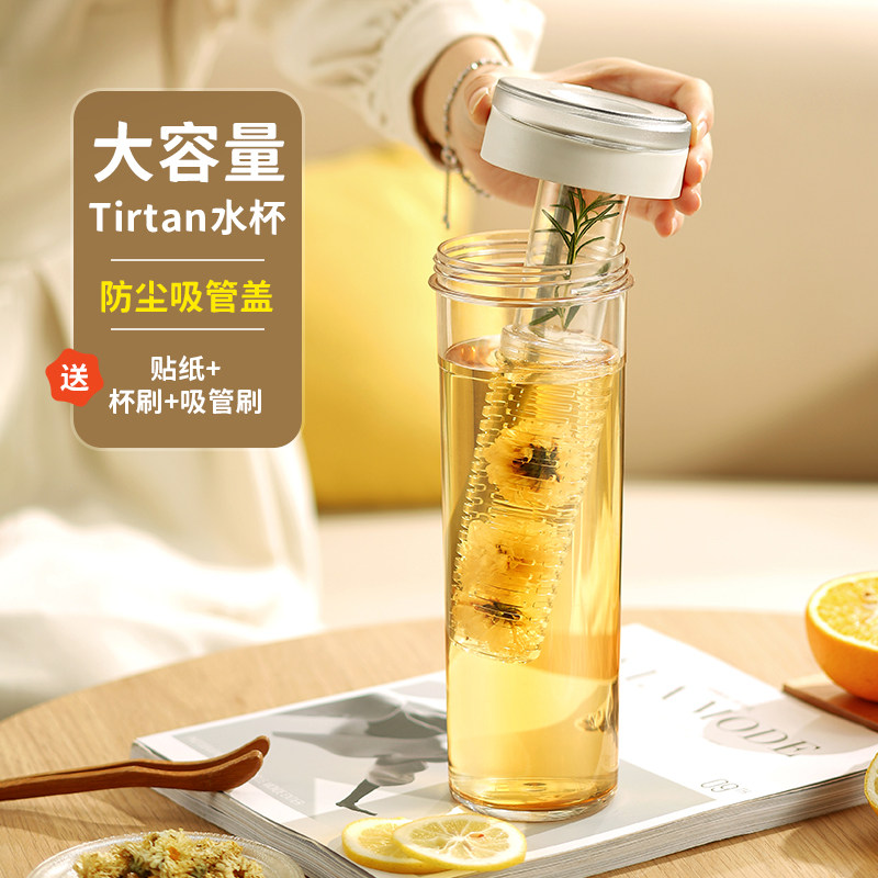 Tritan with straw water cup girls high value large capacity boys net red maternity summer tea accompanying cup