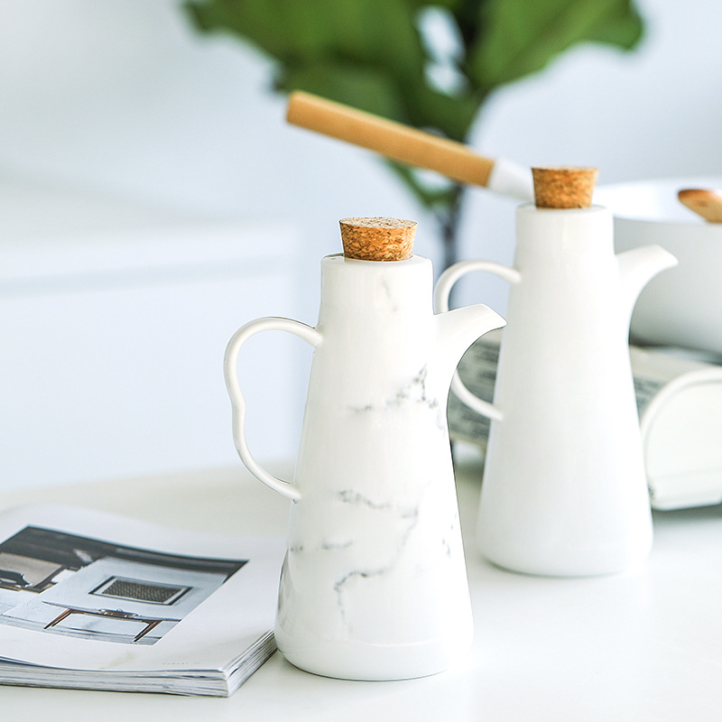 Ceramic marble oil can kitchen household large leakproof soy sauce vinegar bottle of strain to the original oil tank capacity