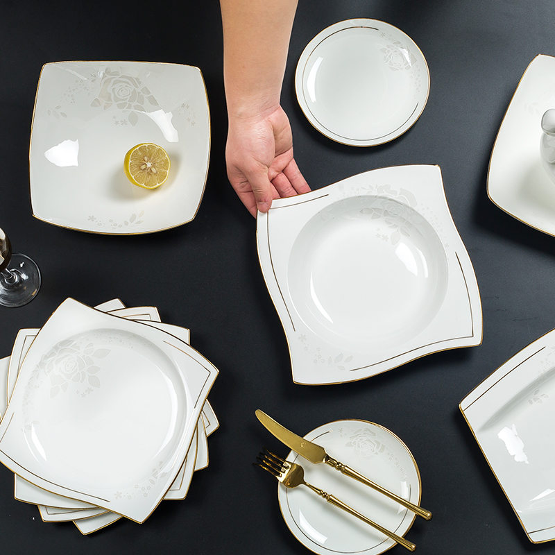 Nordic ipads bowls disc suit white contracted jingdezhen ceramic tableware suit household combination gold dishes