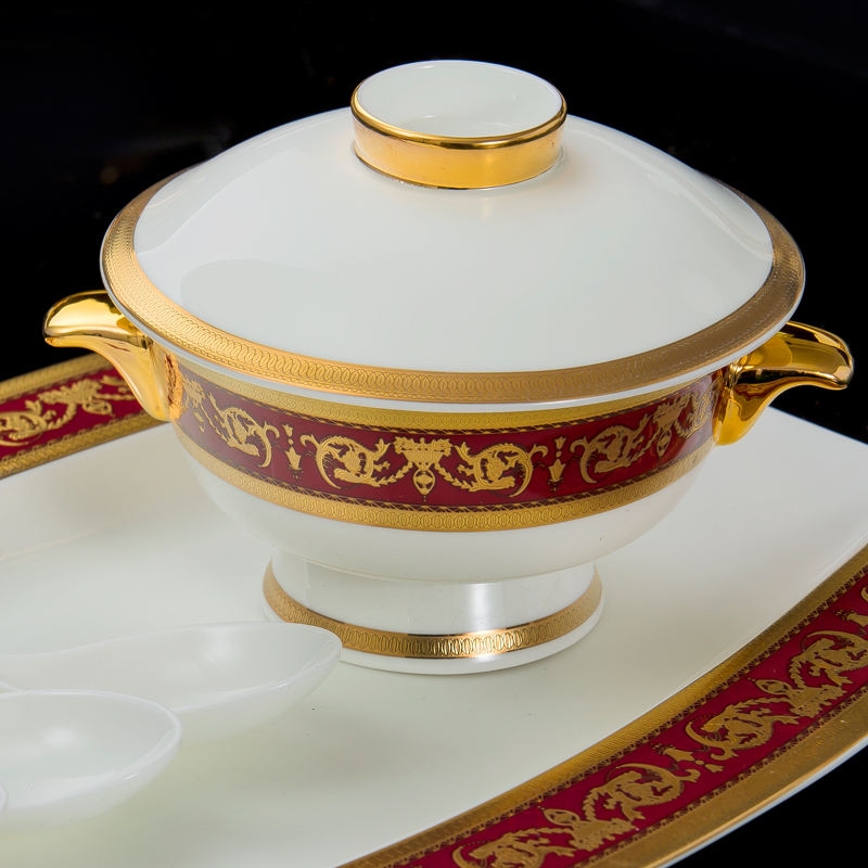 Key-2 Luxury British aristocracy jingdezhen ipads China porcelain key-2 Luxury gift set tableware housewarming bride 66 head of relief