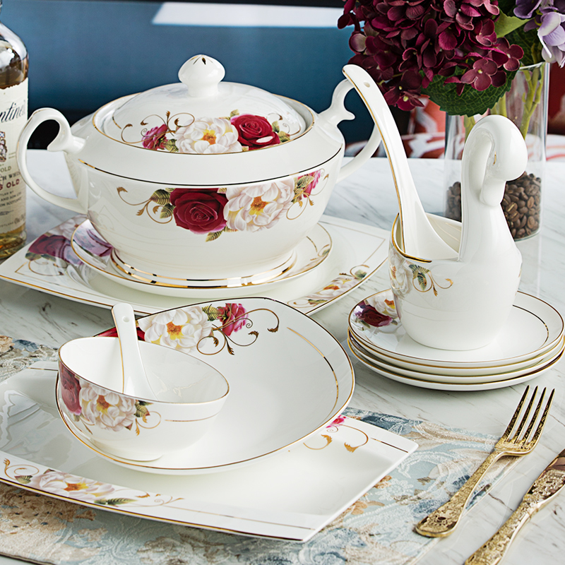Jingdezhen ceramic tableware suit high - end dishes home European dishes Chinese gift set 60 first bowl of combination