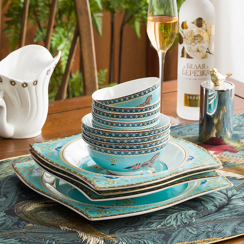 Jingdezhen high - grade Chinese colored enamel tableware suit ipads bowls home court dishes wind gift set a plate